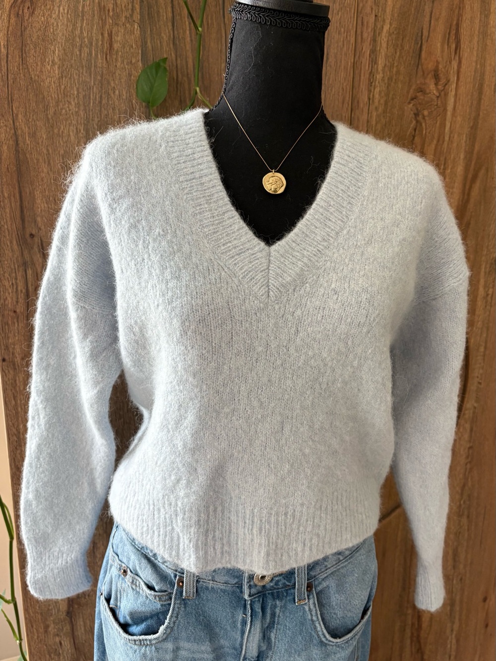 Cozy V-Neck Wool Sweater in Light Blue